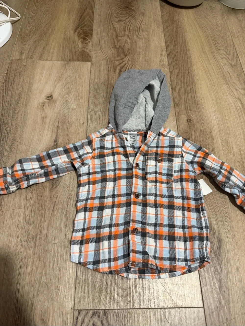 Carter's Orange, Gray & White Plaid Hooded Button-Down Shirt